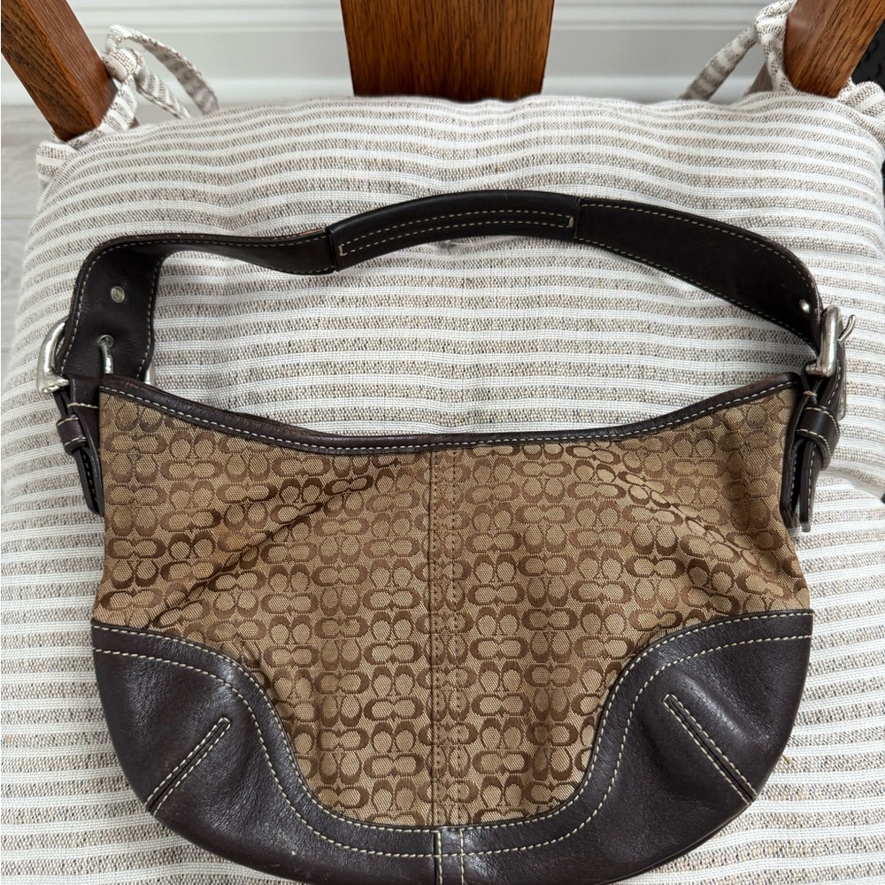 Coach Brown and Tan Shoulder Bag Classic Monogram